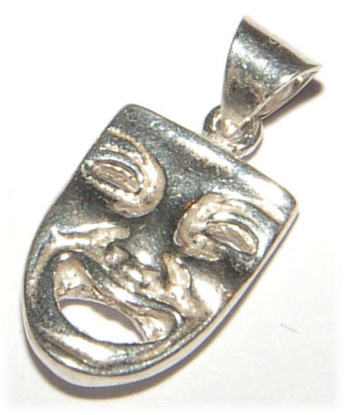 STUNNING THEATRE MASK STERLING SILVER PENDANT .