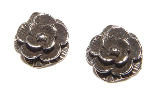 FANCY OXIDISED  STERLING SILVER FLOWER STUD EARRINGS - FINE QUALITY!