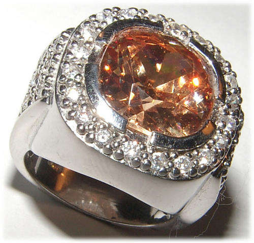 HUGE CITRINE SIMULANT STERLING SILVER RING.