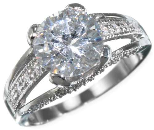 MODERN WHITE SIMULATED DIAMOND STERLING SILVER  RING.