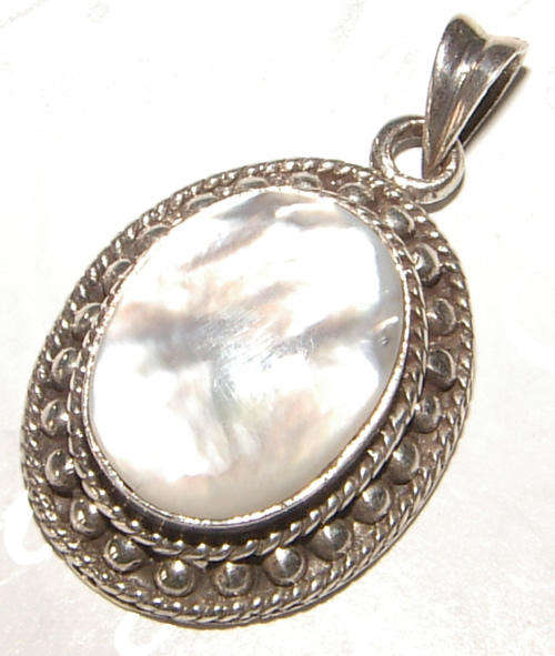 NATURAL MOTHER OF PEARL  STERLING SILVER PENDANT