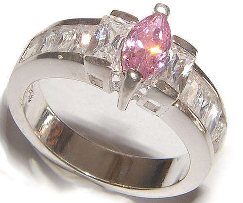 PINK SAPPHIRE AND CZ STERLING SILVER RING.