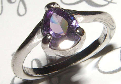 SWEET WHITE GOLD PLATED AMETHYST CZ RING