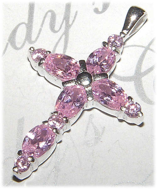 PINK SAPPHIRE STERLING SILVER CROSS PENDANT
