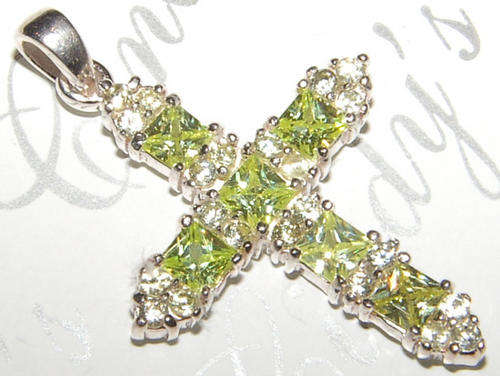 LIME GREEN CZ---STERLING SILVER CROSS PENDANT