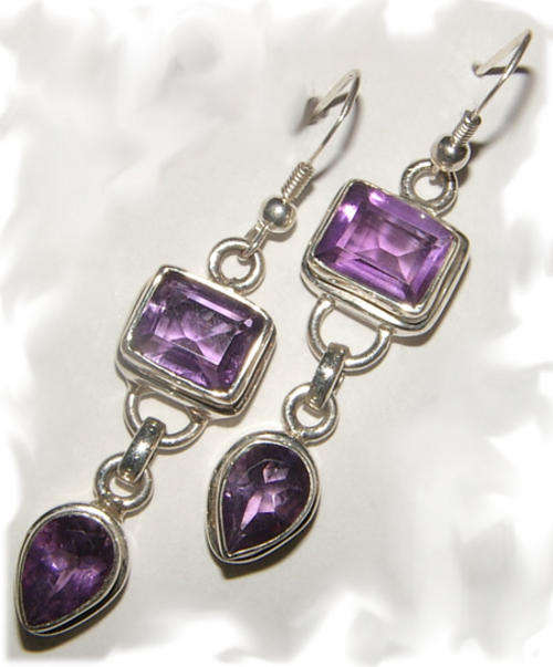 NATURAL AMETHYST DANGLING EARRINGS - FINE QUALITY!