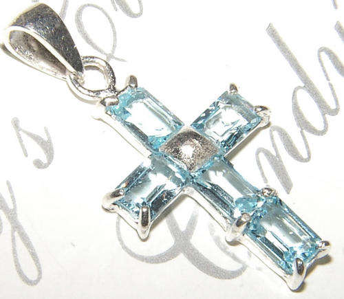 Blue Created Topaz Sterling Silver Cross Pendant