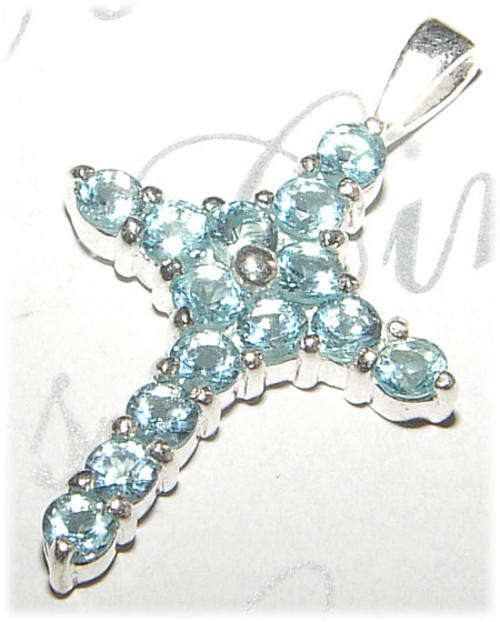 Blue Created Topaz Sterling Silver Cross Pendant