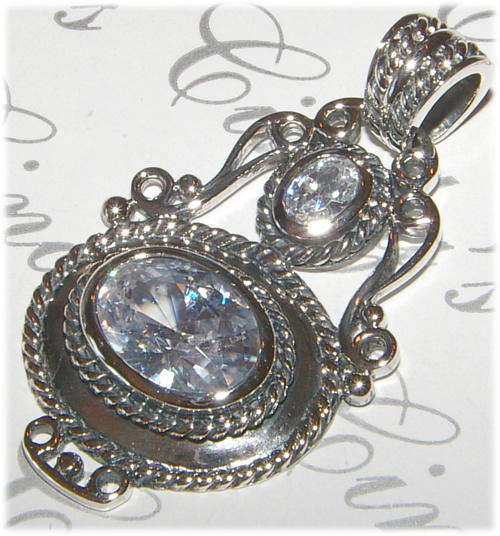 ***DESIGNER*** STERLING SILVER WHITE CZ FILIGREE PENDANT