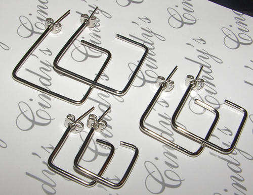 ***3 SETS*** BEAUTIFUL SILVER  SQUARE HOOP EARRINGS