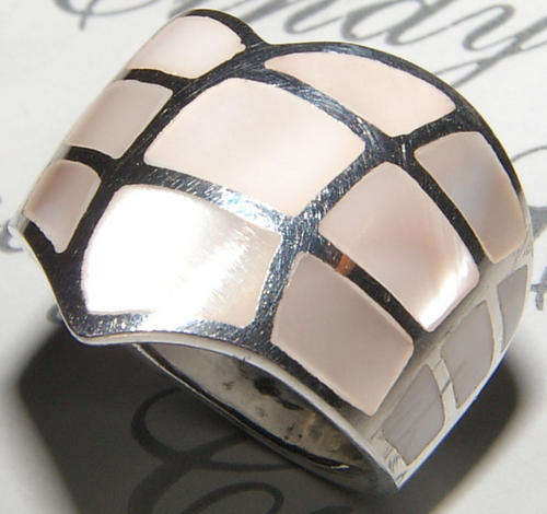 AMAZINGLY BEAUTIFUL NATURAL MOTHER OF PEARL STERLING SILVER DRESS RING!