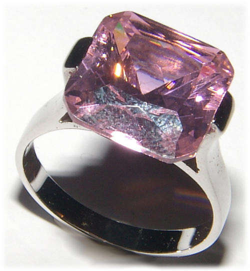 HUGE PINK CZ STERLING SILVER RING.