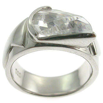 WHITE CZ  STERLING SILVER RING.