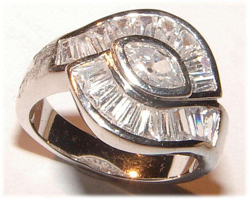 STUNNING RING - MARQUISE AND BAGUETTE  CUT DIAMOND SIMULANT IN SOLID STERLING SILVER