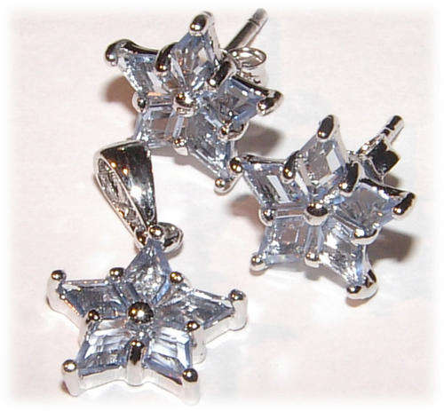 SKY BLUE CZ PENDANT AND EARRING SET IN .925 STERLING SILVER