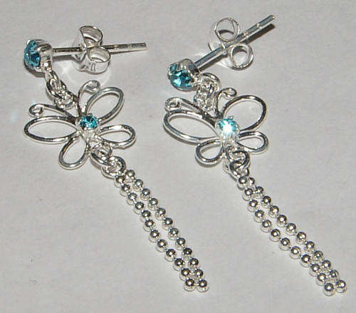 SWEET STERLING SILVER BUTTERFLY EARRINGS with blue stones.