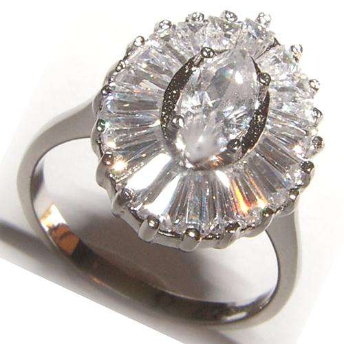 WHITE SIMULATED DIAMOND STERLING SILVER CLUSTER RING.