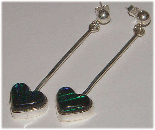 UNIQUE DICHROIC FUSED GLASS JEWELLERY -  HEART LINEAR EARRING S!!!