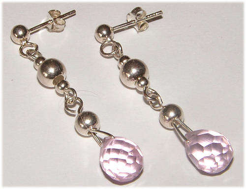 PINK CRYSTAL BRIOLETTE DANGLING EARRINGS - FINE QUALITY!