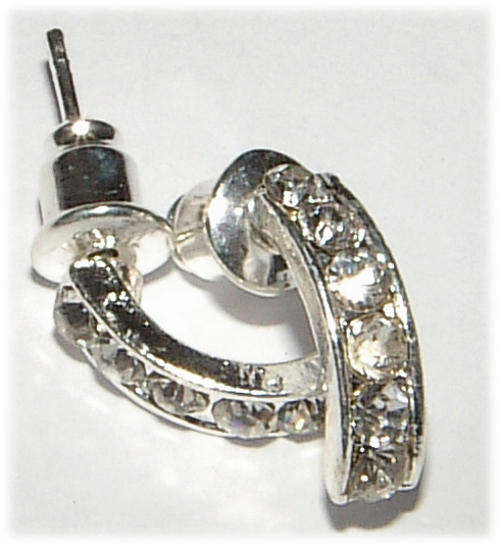 FASHION JEWELLERY ---WHITE RHINESTONES--- HALF MOON STUD EARRINGS