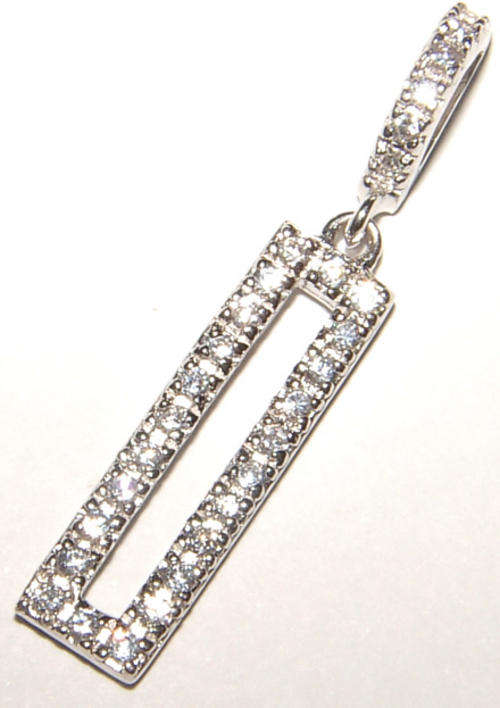 DESIGNER INSPIRED WHITE DIAMOND SIMULANT RHODIUM PLATED  LINEAR PENDANT.