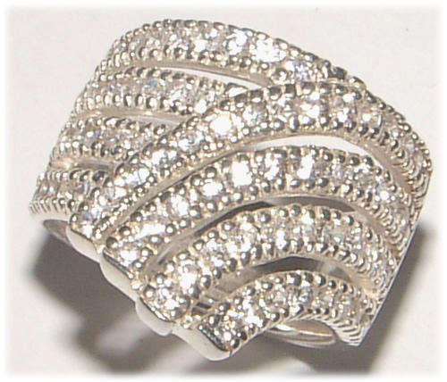 ***UNIQUE ITEM!!***  - DIAMOND SIMULANT STERLING SILVER CLUSTER DRESS RING.