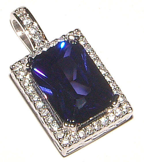 TANZANITE AND DIAMOND SIMULANT STERLING SILVER  PENDANT