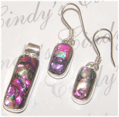 UNIQUE DICHROIC FUSED GLASS JEWELLERY -  PENDANT AND EARRING SET