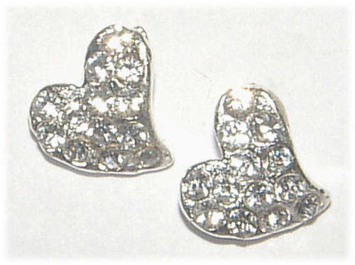 FASHION JEWELLERY ---WHITE RHINESTONES--- HEART STUD EARRINGS