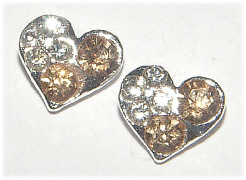 FASHION JEWELLERY --- CITRINE COLOUR AND WHITE RHINESTONES--- HEART STUD EARRINGS