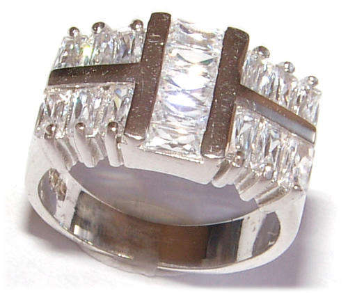 ***UNIQUE ITEM!!***  - DIAMOND SIMULANT STERLING SILVER CLUSTER DRESS RING.