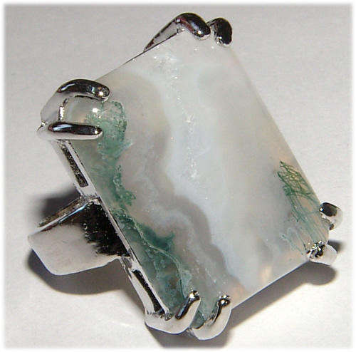 *** AU NATURAL!!*** NATURAL MOSS AGATE SILVER  BLING  RING - NEW!