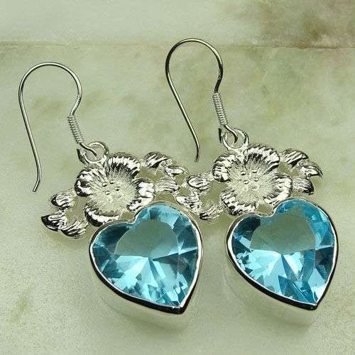 ***NATURAL GEMSTONES!!!***STUNNING NATURAL BLUE TOPAZ IN STERLING SILVER EARRINGS!!!