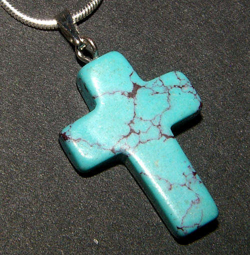STUNNING NATURAL TURQUOISE  GEMSTONE CROSS PENDANT!!