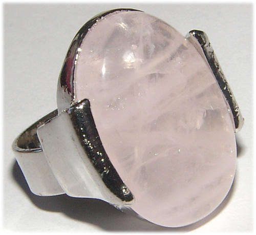 *** AU NATURAL!!*** NATURAL ROSE QUARTZ  SILVER  BLING  RING - NEW!