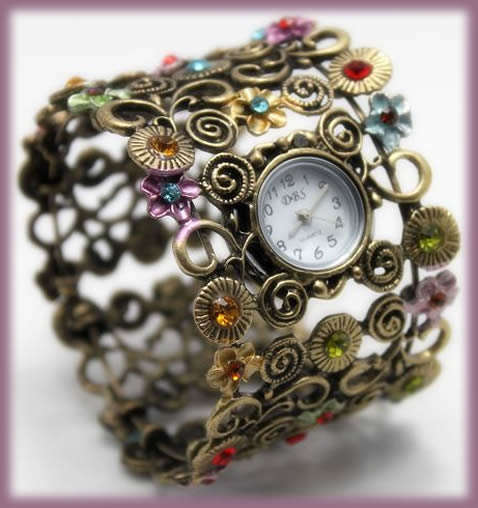 ***STUNNING!!!*** VINTAGE STYLE FLORAL BANGLE WATCH!