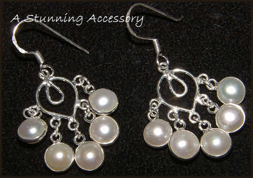 EXTRAORDINARY ITEM! - GENUINE  MABE PEARLS IN  STERLING SILVER CHANDELIER EARRINGS.