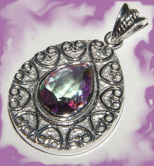 ***NATURAL GEMSTONES!!!***STUNNING NATURAL MYSTIC TOPAZ  IN STERLING SILVER PENDANT!!!