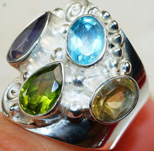 EXTRAORDINARY DESIGNER ITEM! - NATURAL GEMSTONES IN SOLID STERLING SILVER RING!!