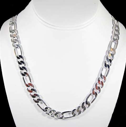 **ITALY!** Heavy Guage! Solid Sterling Silver ITALIAN Figaro Link Chain!