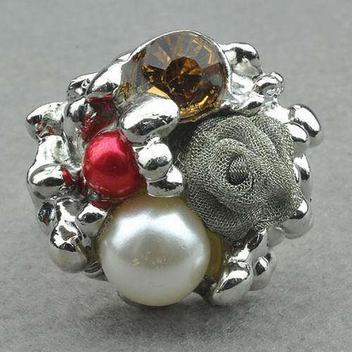 ***STUNNING!!!*** MESH FLOWER, PEARL AND RHINESTONE DRESS RING - NEW!