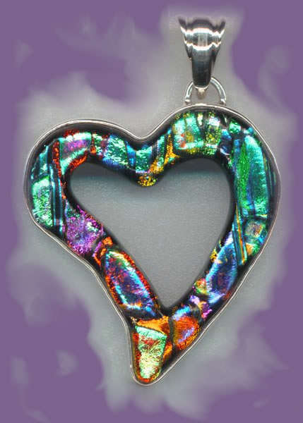 UNIQUE DICHROIC FUSED GLASS JEWELLERY - HEART PENDANT!