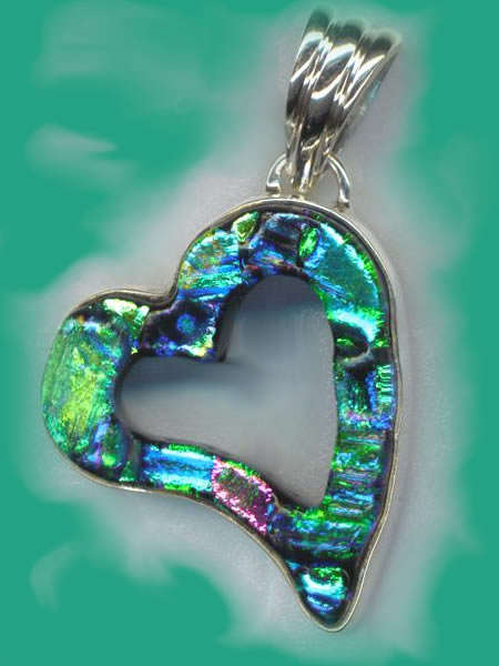 UNIQUE DICHROIC FUSED GLASS JEWELLERY - HEART PENDANT!