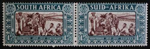 SACC 77: Voortrekker Centenary Mem. Fund.(Surcharge). 1½d + 1½d chocolate/blue-green pair. Unused.