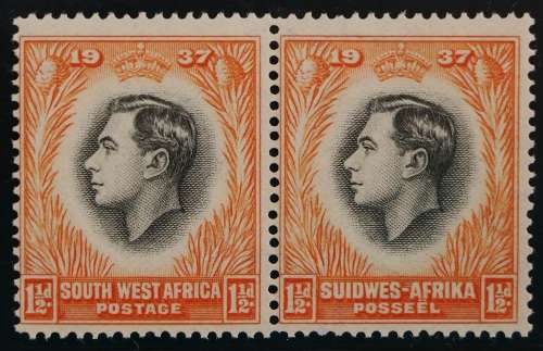 SACC 124-131: S.W.A.1937.Coronation of  K.G. VI. Set of 8 pairs from ½d - 1s. All M(NH) except 3d MH