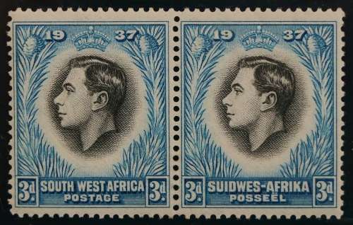 SACC 124-131: S.W.A.1937.Coronation of  K.G. VI. Set of 8 pairs from ½d - 1s. All M(NH) except 3d MH