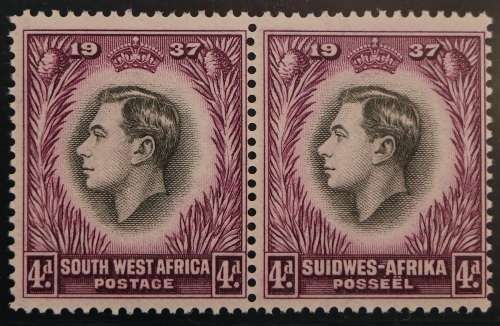 SACC 124-131: S.W.A.1937.Coronation of  K.G. VI. Set of 8 pairs from ½d - 1s. All M(NH) except 3d MH