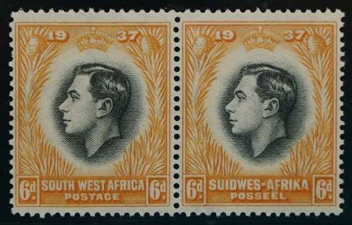 SACC 124-131: S.W.A.1937.Coronation of  K.G. VI. Set of 8 pairs from ½d - 1s. All M(NH) except 3d MH