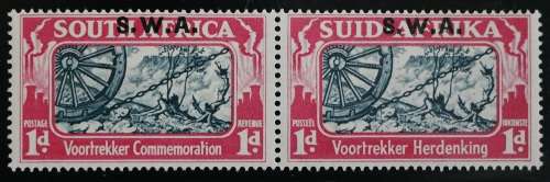 SACC 136:S.W.A. 1938. Voort. Commem. stamps of S.A. overpr. `S.W.A.` 1d blue and carmine pr. MNH.