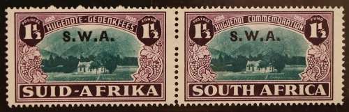 SACC 140:S.W.A. 250th Anniv.landing Huguenots of S.A. overpr.`S.W.A.` 1½d + 1½d gr and pur. pr. MH